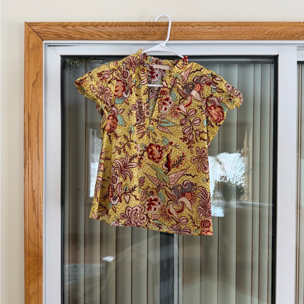 Ulla Johnson Evelyn Yellow Floral Puff-Sleeve Blouse